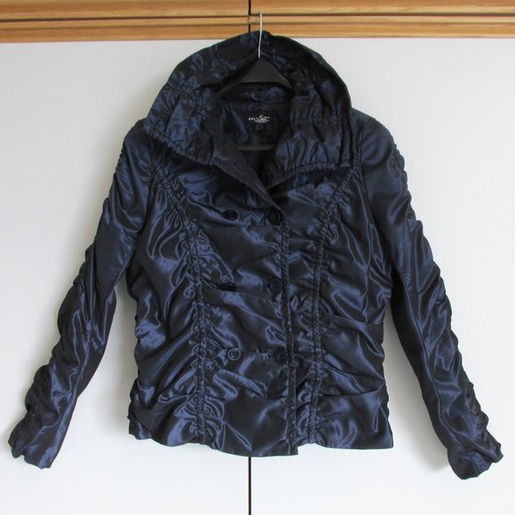 Bellissima Light Jacket Ruched Dark Blue Wet Look - Picture 1 of 11